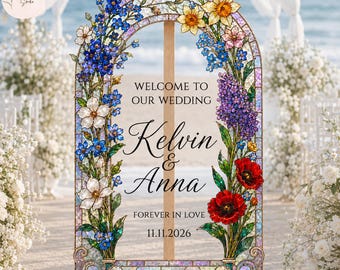 Wildflowers Wedding Sign, Floral Wedding Welcome Sign,  Wildflower Welcome To Our Wedding Signs, Frosted Acrylic Or Mirror Wedding Decor