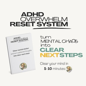 Plantilla imprimible para superar el agobio del TDAH, Planificador de descarga mental, Hoja de trabajo de funciones ejecutivas, Desbloquea tus pensamientos en 5 minutos, PDF para la claridad mental