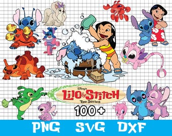 Bundle de cliparts PNG Lilo And Stitch : fichiers de coupe SVG pour Cricut/Silhouette, fichiers PNG de dessins animés, téléchargement numérique