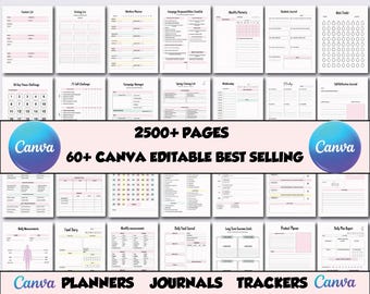 Plus de 2 500 agendas, carnets et pages de suivi Canva modifiables Ensemble d'agendas Canva | Ensemble de pages Canva Planner Bundle Modèles KDP Interiors