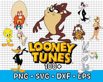 Looney Tunes personnages dessins SVG Pack 100+, Titi Clipart PNG, fichier de coupe Cricut DXF téléchargement numérique instantané