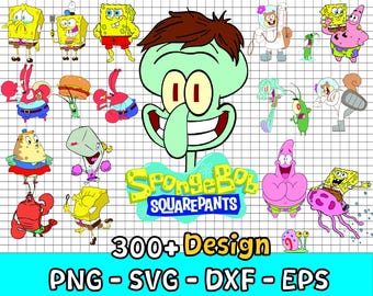 Fichier SVG éponge de mer drôle de bande dessinée pour décorations de fête d'enfants, lot de 300 cliparts : Bob l'éponge SVG coupe des fichiers pour Cricut / Silhouette