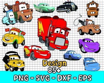 Plus de 85 voitures PNG cliparts énormes, Lightning McQueen & Tow Mater PNG personnages de dessins animés, anniversaire, fichiers SVG pour Cricut/Silhouette