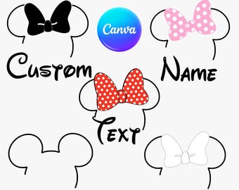 Noms personnalisés sur toile, modèle modifiable Canva oreilles de Mickey Mouse, texte personnalisé Mickey Png, téléchargement numérique, modèle Mickey Canva