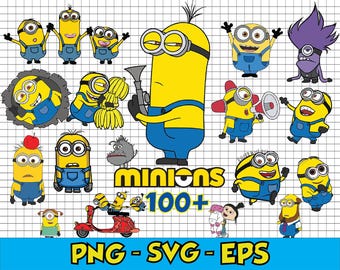 Minions 100 cliparts bundle, Cricut / Silhouette , Minions PNG Images, Cartoon PNG Files, Transparent Background, Digital Download