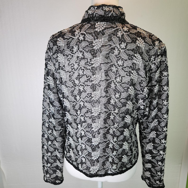 Adrianna Papell Jacket Beaded Embroidered Silk Evening Vintage 90s Petite Large image 8