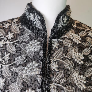 Adrianna Papell Jacket Beaded Embroidered Silk Evening Vintage 90s Petite Large image 4