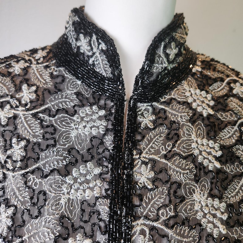 Adrianna Papell Jacket Beaded Embroidered Silk Evening Vintage 90s Petite Large image 4