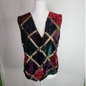 Pässe Pier 1 Importe Vintage Samt Weste Colorblock Patchwork Juwel Ton L