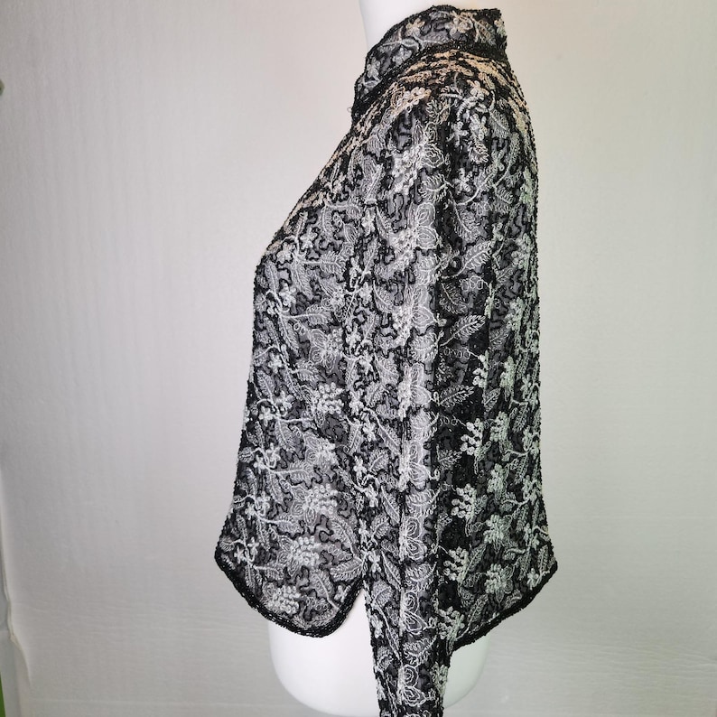 Adrianna Papell Jacket Beaded Embroidered Silk Evening Vintage 90s Petite Large image 7