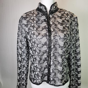 Adrianna Papell Jacket Beaded Embroidered Silk Evening Vintage 90s Petite Large image 5