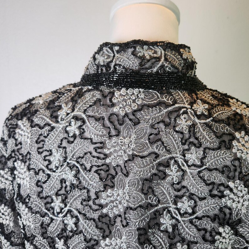 Adrianna Papell Jacket Beaded Embroidered Silk Evening Vintage 90s Petite Large image 9