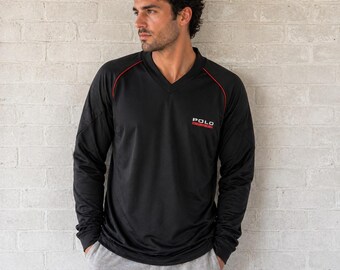 Polo Sport Sweatshirt Black Red V-Neck Vintage Y2K Streetwear Men's Size M