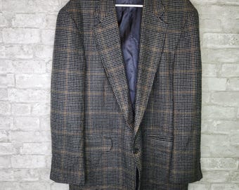 Vintage Lands' End Wool Tweed Sport Coat Blazer Houndstooth Windowpane 48R USA