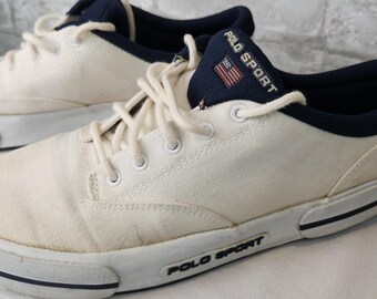 Ralph Lauren Polo Sport Vintage 90s Boat Sneakers Cream Canvas Preppy 10.5