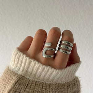 Silber Ring Set Minimalistisch | Chunky Ringe Set aus 18k Edelstahl | Stacking Rings | Verstellbare Ringe | Clean Aesthetic Schmuck