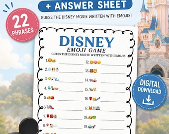 Disney Movie Emoji Challenge, Animated Movie Game, Princess Emoji Puzzle, Kids & Family Printable Game, Disney Inspired Emoji Game