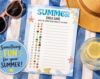 Summer Emoji Game, Guess Phrase Quiz, Kids Adults Party Activity (Digital Download)