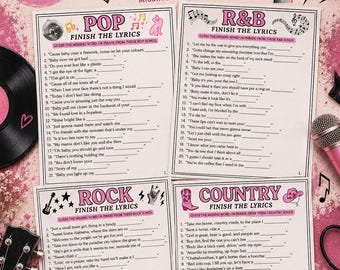 Genres Finish the Lyrics Game Pack, Music Trivia Bundle (Instant Download) Answers Included