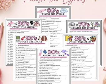 Decades Finish the Lyrics Game Pack, Music Trivia Bundle (Instant Download)