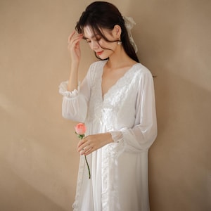 Victorian Lace Nightgown for Women, Long Sleeve Mesh Sleep Dress, Romantic Bridal Nightgown, Soft Princess Nightdress, Elegant Loungewear