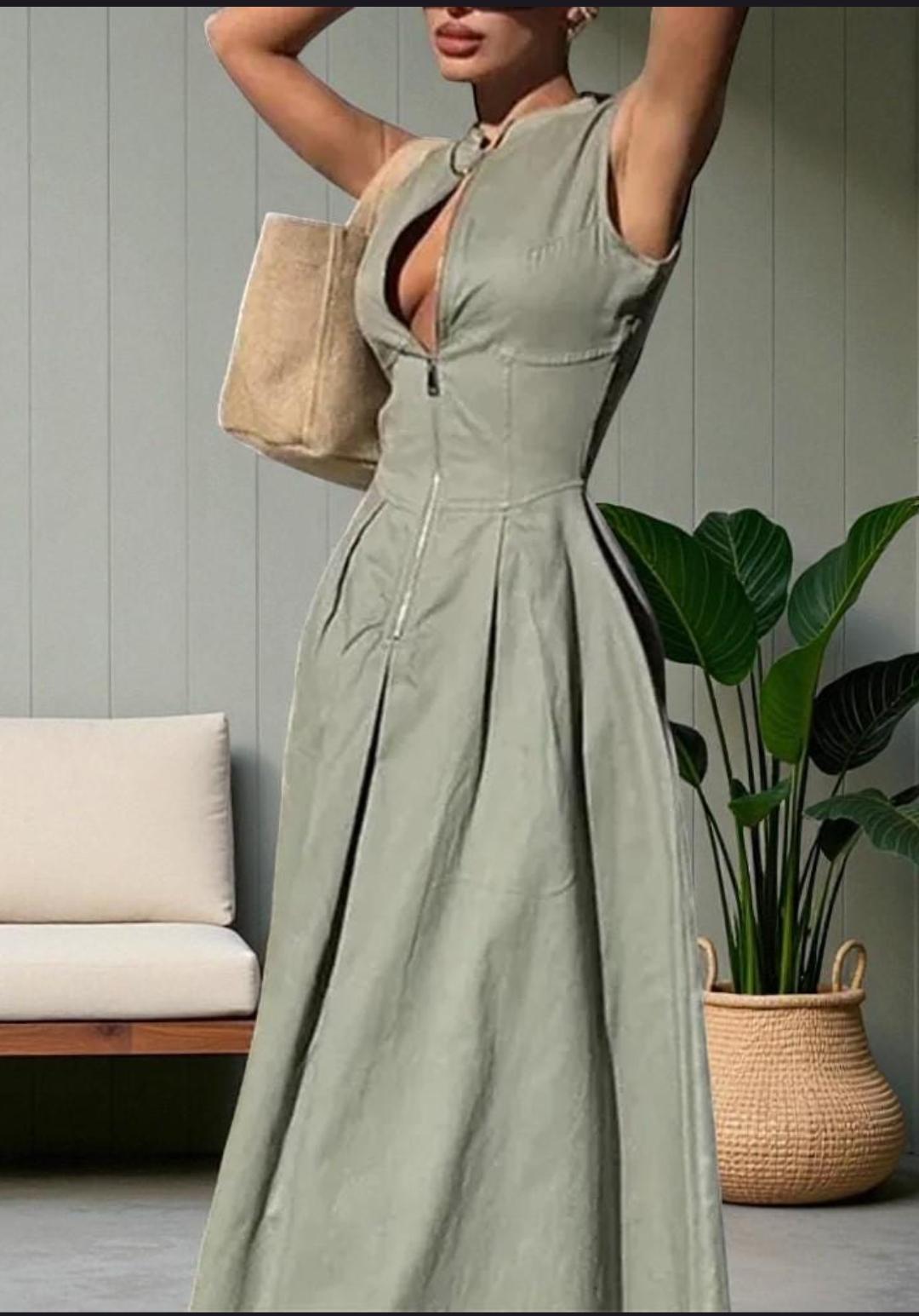 Sage Green a Line Midi Dress - Etsy