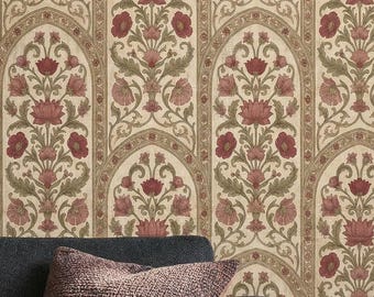 Vintage Floral Indian Wallpaper Peel Stick Mural Mughal Ornamental Pattern Removable Non Woven Vinyl Wall Paper