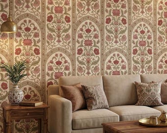 Vintage Indiase bloemenbehang Peel Stick muurschildering Mughal Sierpatroon verwijderbaar niet-geweven vinylbehang;