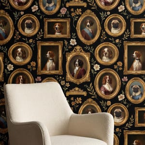 Vintage Dog Portrait Wallpaper Peel and Stick Pet Wall Art Victorian Removable Wall Paper