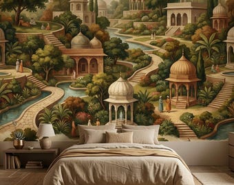 Palace Landscape Peel Stick Indian Wall Mural Traditional Non Woven Jaipur Removable Wall Paper