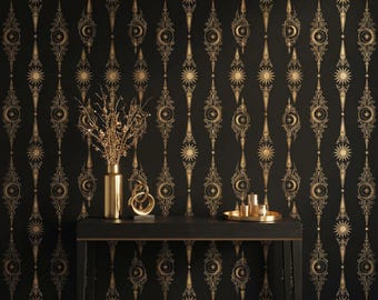 Dark Celestial Gothic Wallpaper, Sun Moon Removable Mural, Peel and Stick - Non Woven - Vinyl