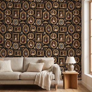Vintage Dog Portrait Wallpaper Peel and Stick Pet Wall Art Victorian Removable Wall Paper