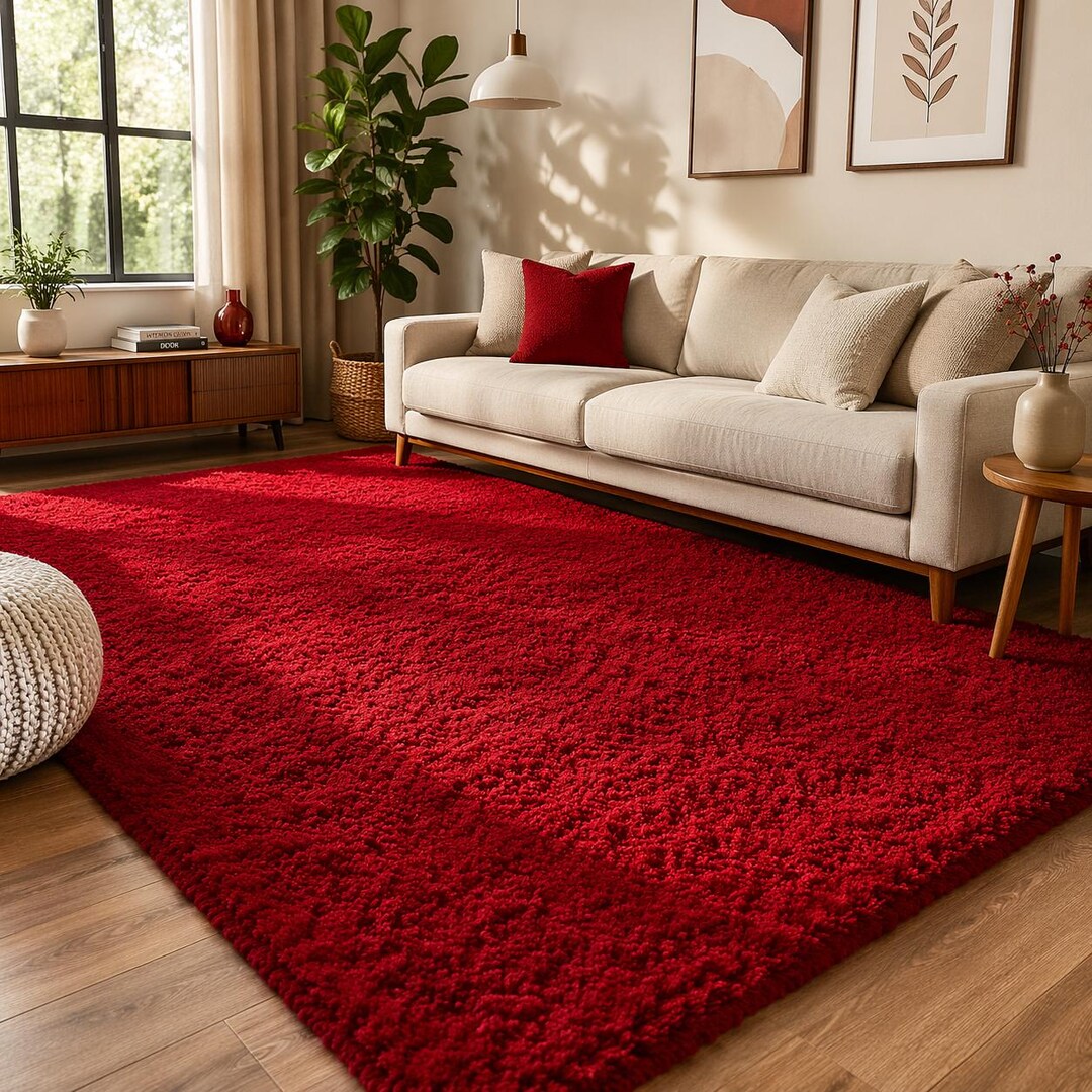 Red Abstract Hand-tufted Living Room Rug – Modern Luxury Interior ...