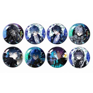 Genshin Impact Fontaine Male Character Holographic Badges, Cool Blue Anime Men Lapel Pins, 58mm Round Metal Brooch Gift for Genshin Fans