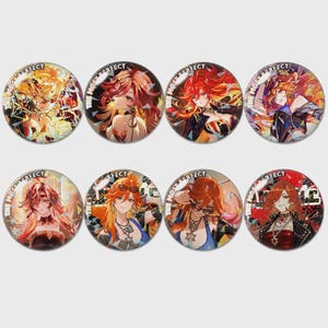 Genshin Impact Button Badge Set – 8 Pcs Anime Round Pinback Pins, Collectible Game Character Merch Otaku Accessory