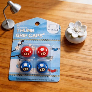Nintendo Switch 2 Joystick Cap, Red Mushroom + Blue Mushroom Thumbstick Covers, Switch 2 Thumbstick Caps / Protective Covers, Gift Ready