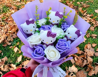 Bouquet di rose in peluche con biglietto di messaggio personalizzato / Morbido bouquet regalo Kawaii