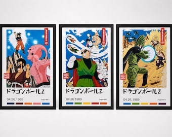 Plakat Dragon Ball Z Retro SET, 3 wydruki: Wielki Saiyaman, wydruk z anime w stylu vintage, minimalistyczny obraz ścienny Son Gohan, wydruk z anime Shonen