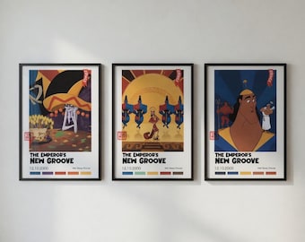 Plakat z serii The Emperors New Groove SET, plakat z Kuzco Yzmą i Kronkiem, grafika ścienna w stylu retro Disney Cartoon, grafika ścienna z galerii fizycznej