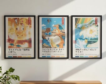 Zestaw plakatów Pokémon Epic Battles – Pikachu Charizard Blastoise Regice – grafika ścienna – wydruki