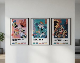 Zestaw 3 klasycznych plakatów Cartoon Network: Powerpuff Girls, Laboratorium Dextera i Kids Next Door