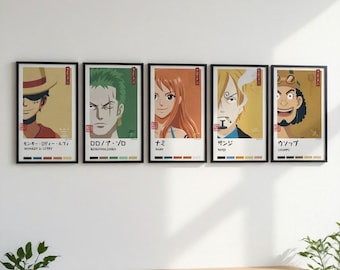 Zestaw plakatów z postaciami z One Piece – grafika ścienna z anime – grafika fanowska Luffy'ego Zoro Sanjiego – dekoracja