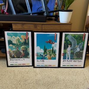 Conjunto de pósteres de Studio Ghibli - El castillo en el cielo - Arte mural de Porco Rosso y la garza - Fan art de anime - (Impresiones) imagen 2