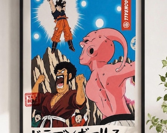 Dragon Ball Z Kid Buu kontra Goku Spirit Bomb, Quadro Minimalista DBZ Retro, Arte de Parede Anime Japonesa, Decoração Geek