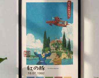 Póster de Porco Rosso - Arte mural de Studio Ghibli - Decoración de aviación anime - Impresión