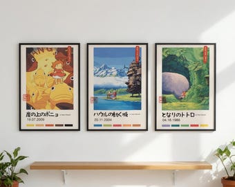 Set de pósteres de Studio Ghibli - Ponyo aúlla Castillo Totoro Arte de pared - Láminas de arte de fans de anime Regalo