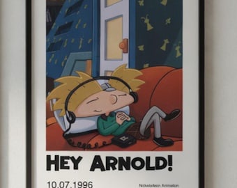 Plakat Nickelodeon Hey Arnold, retro wydruk z kreskówek z lat 90., grafika ścienna w stylu vintage anime, plakat fizyczny, nostalgiczna klasyczna animacja