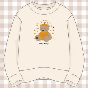 Custom Embroidery - Beary Scary Pumpkin Teddy Bear Sweatshirt - Halloween Crewneck | Personalized Gift