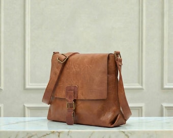 Vegan Leather Satchel Bag, Brown Crossbody Shoulder Bag, Casual Messenger Bag, Everyday Work Handbag