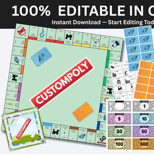 Bearbeitbares Monopoly-Vorlagen-Bundle | Personalisiertes Brettspiel DIY Kit | Druckbares Game Night Geschenk